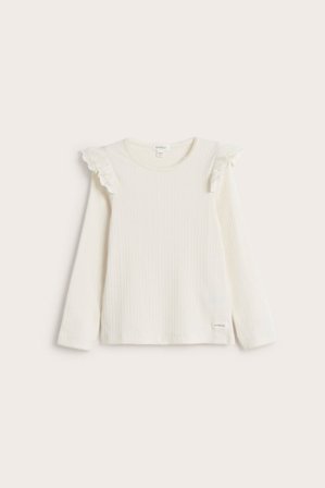 Newbie | Ribbestrikket topp med volanger | Offwhite
