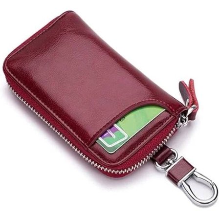 Læder Nøglering Bilnøgleholder Nøglepung, Nøgleholder Pung, Multifunktionel Lynlås Nøgletaske Rød