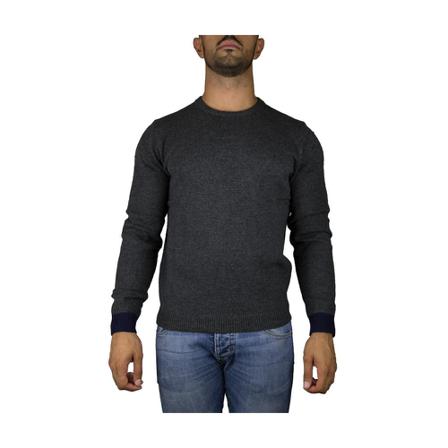 Sun68 Round Neck Jersey Contrast Inner Collar ; RIB Grå, Herre Strik