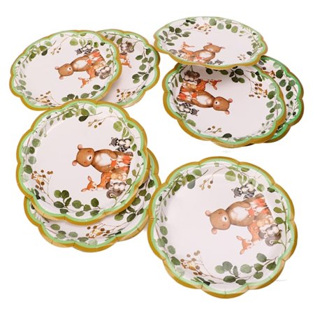 50 st Baby Shower Tallrikar Skogsstil Söta Djur Enkelt Återvinningspapper Skogsfesttallrikar för Baby Shower Party