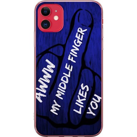 Kompatibelt Mobildeksel til Apple iPhone 11 Mørk typografisk illustrasjon med hjerteform og budskap om vennskap mot dyp blå tretekstur