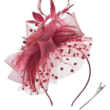 Hatt Fjær Bryllup Damer Dag Hodebånd og Klips Cocktail Teselskap Hatt Jenter og Damer Burgunder