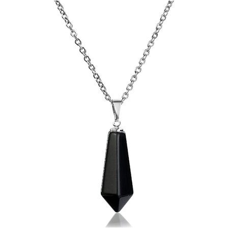 Kvinnor Svart Obsidian Kristall Ädelsten Hexagonal Spetsig Halsband Män Naturlig Acsergery Present