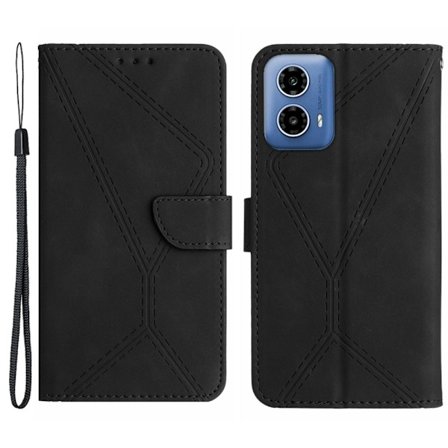 SKALO Motorola Moto E14 4G Kohokuvioitu PU Nahka Lompakkokotelo - Musta