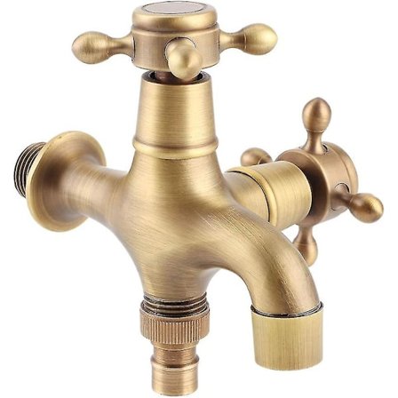 Jinyi Udendørs Vandhane i Gammel Stil, Retro Kobber Vandhane til Haven med Dobbelt Tud, Enkelt Kold Vaskemaskine Moppebassin Vask Armaturer (1 Stk, 