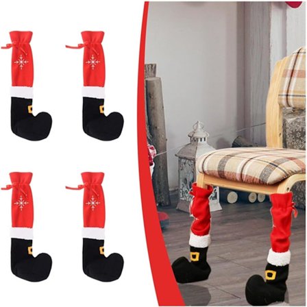 4 stk. Jul Stoltrekk for Kjøkken og Spisestue, Nisse Morsom Alv Bordføtter Bensokker, Jul Møbelbensokker