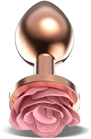 Rosegold Metall-Analplug mit rosa Rose Small