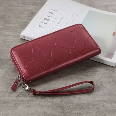 Stor sten pung lynlås damepung lang pung (vinrød)