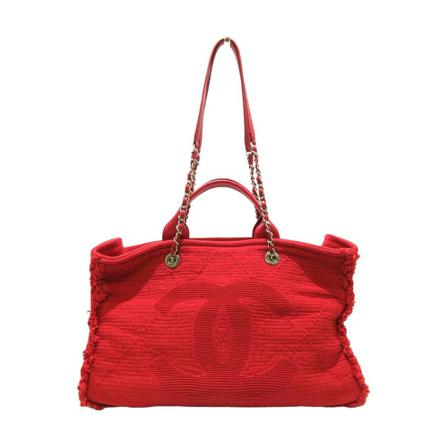 Chanel Vintage Tote Tass , Rood , Dames , Maat: ONE Size Vintage Tassen