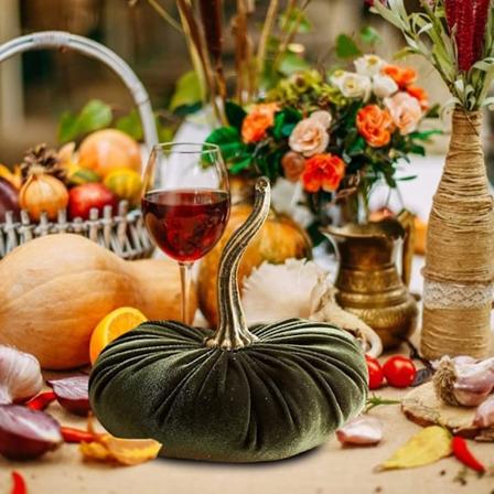 Fløyelsgresskar med ekte stilker, kunstige fløyelsgresskar til Thanksgiving/Halloween (Grønn, 20 cm) Green 20cm