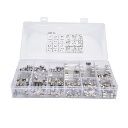 Bilsikringssortimentsæt - 250 stk., 15 forskellige størrelser, hurtig sikring, 1–20A 250V