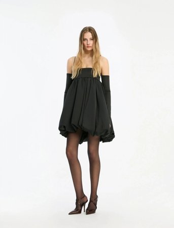 ROTATE Birger Christensen Satin Ls Bubble Dress - Black - 34