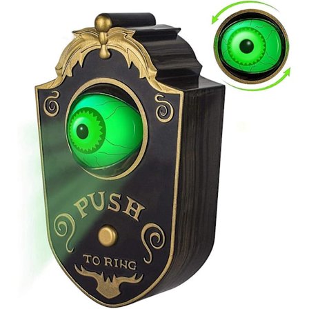 Halloween dekoration, Halloween dørklokke, hjemsøgt dørklokke animeret øjenkugle Halloween dekoration med uhyggelige lyde, trick or treat begivenhed 