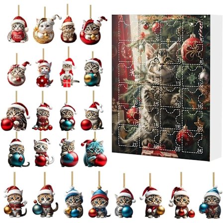 24 dagars nedräkning till jul Julkalender Present Katt Hänge