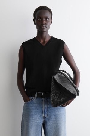 COS Women's Merino Wool V-Neck Vest in Black