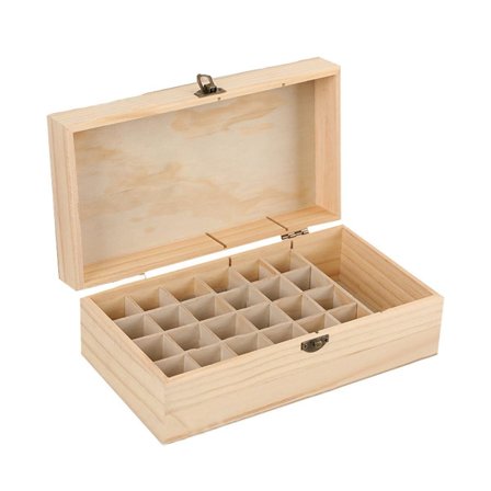Stor kapacitet massivt træ æterisk olie opbevaringsboks 25 gitter organizer holdbar