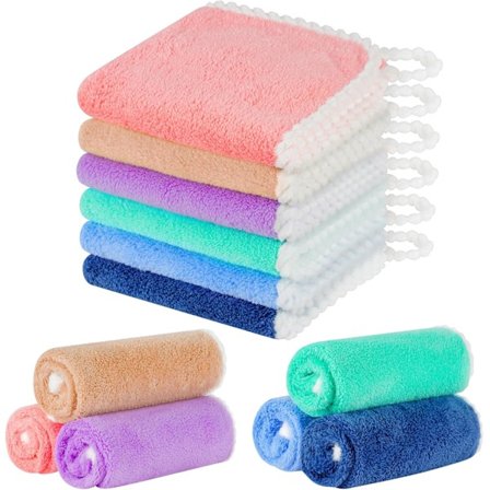 Baby Vaskeklude, 6-pak Coral Fleece Ansigtshåndklæder, Genanvendelige og Vaskbare Mini Håndklæder