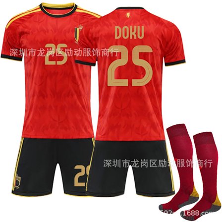 2025–2026 Belgia VM Hjemme Barn Voksen Fotballdrakt Sett Nr.7 De Bruyne Nr.10 Lukaku Nr.25 Doku Nr.26