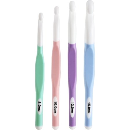 Store Heklenåler 8mm, 10mm, 12mm, 15mm Gummigrep Heklenål 4 stk - for Strikking av Tepper, Sjal og Gulvteppe