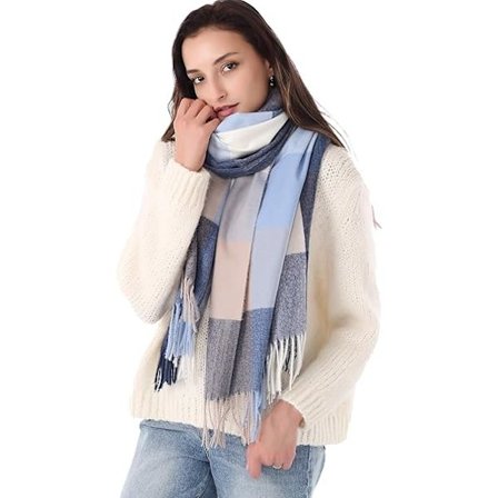 Cashmere Skjerf For Kvinner Vinter Varmt Rutete Sjal Wrap 200x70cm Marineblå