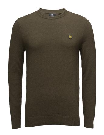 Cotton Merino Crew Jumper Strikkegenser M. Rund Krage Grønn Lyle & Scott