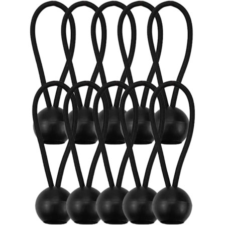 Pakke med 10 små justerbare strikk med kule, kraftige og holdbare, kompatible med telt, stenger, bagasje og bannere (svart).