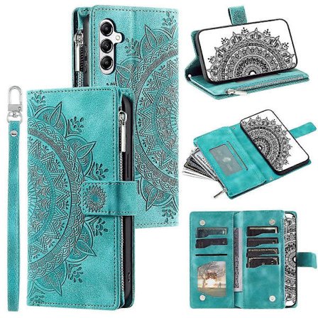 Tyyli 006 Samsung Galaxy A26 5G Lompakkokotelo PU-nahkainen puhelinkotelo Mandala-kukkakuvio - Harmaa [DB]