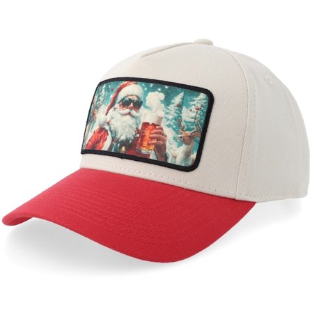 Ho-Ho-Hats - Béžová adjustable Kšiltovka - Santa Claus Beer Drinker X-mas Stone/Red A-frame Adjustable @ Hatstore