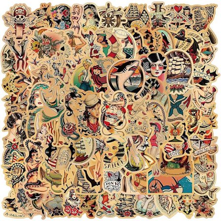 Retro-klistermärken | 100 st | Vuxen retro-klistermärkespaket, affischflicka klistermärke