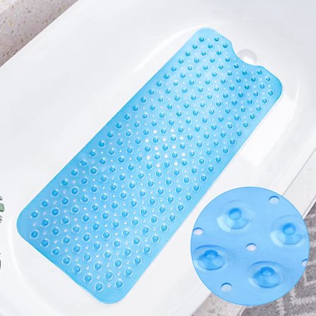 Sklisikker Badematte, 100×40cm, Dusjmatte, Ekstra Lang Maskinvaskbar Badematte, PVC-Materiale (Blå)