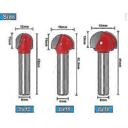 5 stk. 8mm Tre Rund Bunn Fres, Overfres, Graveringsfres, Trefres Plan Fresteverktøy