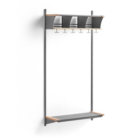 Garderobenschrank JEPPE mit 3 Fächern, Grundelement, 1790x900x310 mm, Alu/Eiche