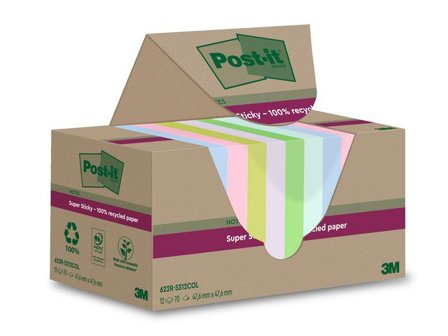 POST-IT Notes Super Sticky 47,6x47,6mm Recycled sorterade färger 12/fp - Lyreco - Kontorsmaterial - Notes och Post-It - Notes - Extra sticky