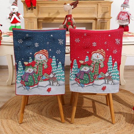 2 julstolar överdrag tecknad snögubbe varg röd blå pall cov