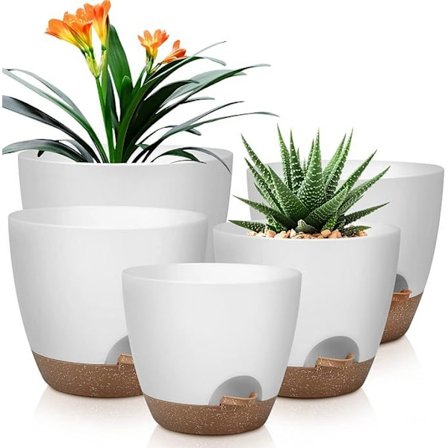 Plastblomsterpotter, 18/16,5/15,2/14/12,7 cm Plastblomster-/plantepotter, Selvvannende med blomsterfat, egnet for