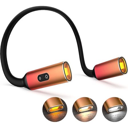 Halsleselampe. Boklys for lesing i sengen om natten. Oppladbar handsfree leselampe