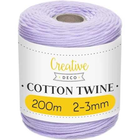 Makramésnöre - 3 mm x 200 m - Pastelllila - Tråd av bomull och polyester