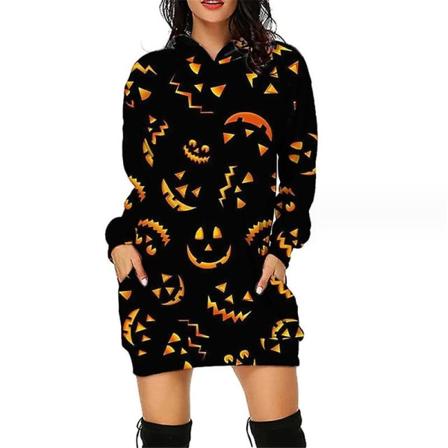 Halloween muotihupparit minimekko naisille Halloween Hocus Pocus -asu syksyinen pitkähihainen hupullinen mekko style 12 5XL