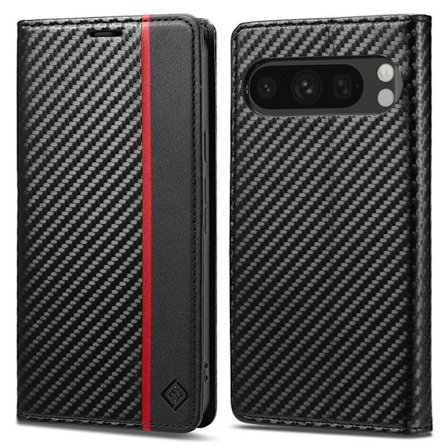 SKALO Google Pixel 10 Pro XL LC.IMEEKE Carbon Fiber Lompakkokotelo - Musta