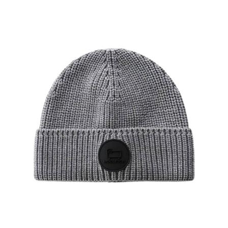 Woolrich, Gray Logo Beanie Grijs, unisex, Maat:ONE Size,wol
