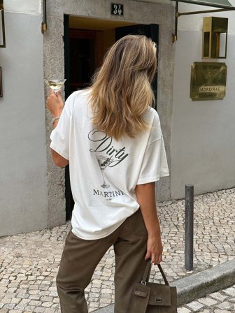 Lovisa Wallin x NA-KD Oversize-T-Shirt mit Print - T-Shirts - OffWeiß - S (EU 34-36)