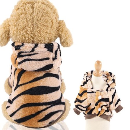 Fleece Husdjurskläder Hund Hoodie Dinosaurie Tiger Mönster Tröja Vinter Varm Pullover Chihuahua