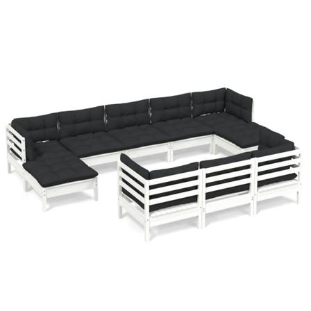 Vidaxl Loungegrupp Med Dynor 10 Delar Vit Massiv Furu Vit