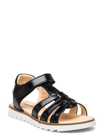 Sandals - Flat - Open Toe - Op Shoes Summer Shoes Sandals Svart ANGULUS*Betinget Tilbud