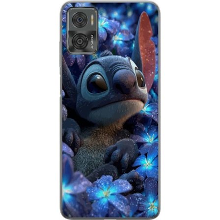 Motorola Moto E22i Gennemsigtig cover Stitch Blandt Blå Blomster