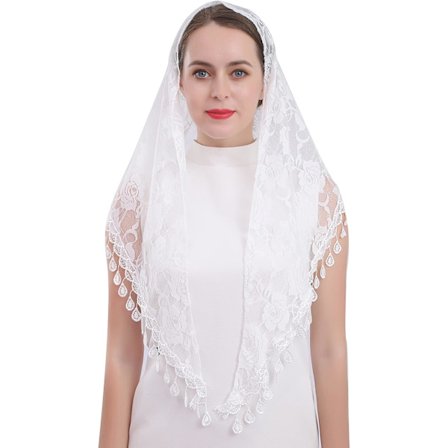 Triangelblonde Mantilla Sjal eller Latinsk Skjerf Messehodeplagg med Frynser Blonde