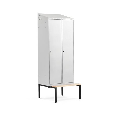 Kleiderspind CLASSIC mit Sitzbank, 2 Module, 2290 x 800 x 550 mm, grau