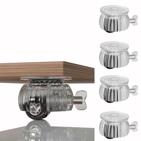 ING 360-graders roterende hjul for husholdningsapparater, bordben, blomsterpotter, firesett (gjennomsiktig).