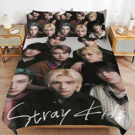 Stray Kids Sengesæt Dynebetræk Komfortabelt og Let Tegneserie Sengetøj - 135*200cm