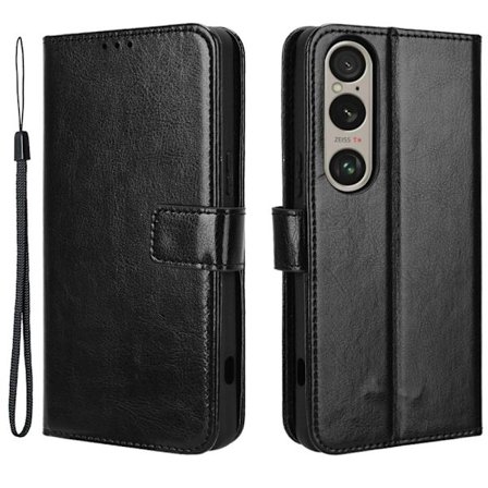 SKALO Sony Xperia 1 VI Crazy Horse Pungetui PU læder - Sort